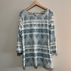 Christopher & Banks Teal and White Geometric 3/4 Sleeve Top NWT XL